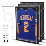 WGOS Jersey Frame LED Display Case Shadow Box with LED Light, Lockable with 98% UV Resistant Extra Large Frame 32’’ x 24’’ with Locks, Hangers, Wall Mount for Jersey and Uniform (3-Pack)