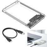 2.5 Inch Hard Drive Enclosure, 5Gbps USB 3.0 to SATA III SSD/HDD Caddy with UASP Support, Tool-Free Transparent Clear External Hard Drive Case with LED Indicator for 7mm/9.5mm 2.5" SATA HDD & SSD