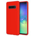 Meifei Galaxy S10 Plus Case, Samsung Galaxy S10 Plus Case Liquid Silicone Case Dual Layer Hybrid Hard PC Soft Silicone Gel Rubber Bumper Slim Shockproof Protective Case Cover for Galaxy S10 Plus, Red