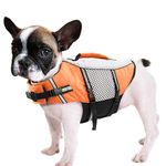 Queenmore Dog Life Jacket Swimming Vest Lightweight High Reflective Pet Lifesaver with Lift Handle, Leash Ring Orange,S