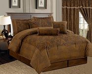 (California King) - 7 Piece Dark Camel Brown Lavish Oversize (270cm X 240cm) Comforter Set Micro Suede Bed in A Bag California King Size Bedding