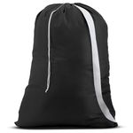 Handy Laundry Shoulder Strap Bag - Drawstring Locking Closure, Durable Nylon Material, Large Capacity, Heavy Duty Stitching, Perfect for Laundromat or College Dorm. (Black | 30" x 40")