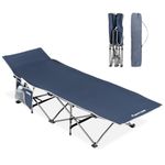 FLAMROSE Camping Cot for Adults with Carry Bag, Tent Folding Cot for Sleeping, Lit De Camp Load 330 LBS, Portable cot for Outdoor, Indoor, Patio, Office, Beach, Hiking, Navy Blue