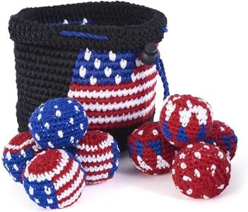 Buena ONDA Hacky Sack Mini Bag Toss Game - Canasta Ball Yippi Yappa Kit - USA Edition - Crocheted Mini Bag Toss Game for Kids and Adults - Color Coded Balls with Basket, Indoor/Outdoor Play