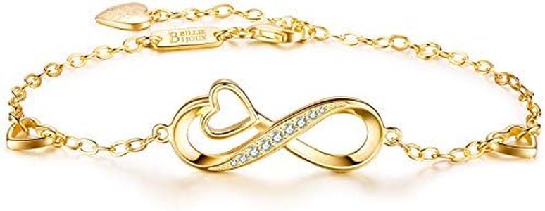 Billie Bijoux Plata de ley 925 infinito Corazón Símbolo sin fin del amor del encanto pulsera ajustable Oro blanco plateado Regalo de las mujeres para el cumpleaños (C-gold)