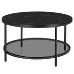 VASAGLE Coffee Table, Living Room Table, Sofa Cocktail Table Faux Marble Round, Tempered Glass Storage Shelf, Easy to Assemble, Modern Style, for Living Room, Marble Black and Ink Black LCT071B58