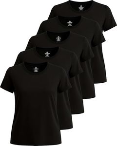 Real Essentials Womens Plus Size Just My Quick Dry Fit Dri Fit Active Wear Yoga Workout Athletic Tops Running Gym Exercise Ladies Short Sleeve Crew Scoop Neck Tees T-Shirt, Set 5, 3X, Pack of 5