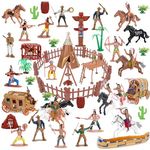 Wild West Cowboys and Indians Plastic Figures Playset,77PCS Educational Toys Bucket of Native American Indians Action Figurines and Accessories for Kids Boys Girls Age 3+