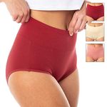 Satini High Waist Cotton Full Coverage Soft Seamless Breathable Comfort Panties Briefs Underwear (Dusky Pink/Nude/Wine Red, M)