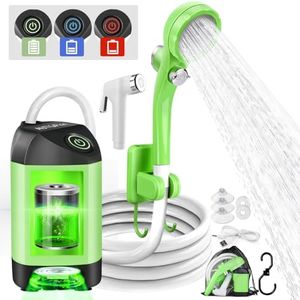 AUTOPkio Douche Camping avec Batterie, Douche de Camp Améliorée avec Pompe IPX7 Imperméable & Batterie Rechargeable 4500mAh pour Randonnée, Lavage de Voiture (Vert)