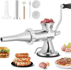 Huanyu Meat Grinder & Sausage Stuffer Stainless Steel Manual Meat Grinder Sausage Filler Filling Machine for Pork, Beef, Fish, Chicken Rack, Pepper, Mushrooms, Long Beans, ect. (Aperture: 5mm)