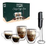 Double Wall Glass Coffee Mugs - Glass Espresso Cups - Insulated Coffee Cups - Clear Coffee Mugs Set of 4 - Glass Cups Set and a Milk Frother (2 Pcs 5 Oz, 2 Pcs 11 Oz)
