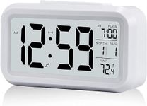 QIMIT Digital Alarm Clock Table Clock for Students, Home, Office, Corporate with Automatic Sensor, Date & Temperature-Black,Plastic, 14W x 8H Centimeters (White)