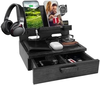 VEIYAILU Gifts for Him Husband Boyfriend Son Men Nightstand Organizer Wood Phone Docking Station Birthday Gifts (Black)