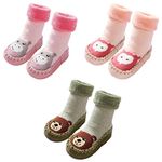 FedMois 3 Pairs Baby Winter Thermal Thick Anti-slip Indoor Slipper Shoes Socks, bear, owl and hippo, 0-6 months