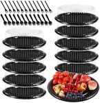 12 Pcs Veggie Tray with Lid Heavy Duty 12 Inch Serving Tray with Clear Lid and Sporks Round Reusable Sandwich Fruit Platter Tray for Parties Vegetable Catering Picnic(12 Inch)