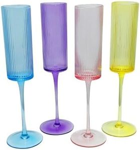 whatAmug Set of 4 Champagne Flutes, 7.5oz Colored Crystal Champagne Glasses with Long Stem, Elegant Toasting Champagne Flute Glass for Wedding, Anniversary, Birthday, Ideal for Home Bar