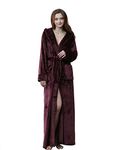 BELLOO Unisex Flannel Fleece Hooded Dressing Gown Full Long, Burgundy L