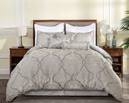 Chezmoi Collection Noelle 7-Piece King Bedding Set Silver Gray Brown Floral Medallion Jacquard Comforter Set, King Size