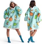 Bedsure Wearable Blanket Hoodie, Blanket Hoodies for Women Sherpa Hoodie as Gifts for Her Mom Girlfriend Kids, Hooded Blanket, Standard, Lemon, Teal