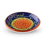 Garlic Grater Plate #Ref 4. Handmade and Hand Painted in Cordoba, Spain. Blue with Green and Orange Circle. Wild Flowers.