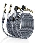 AkoaDa 1/4 Inch TRS Instrument Cable 2 Pack 10 ft, Right Angle 6.35mm Male to Male Stereo Jack Balanced Audio Path Cord Interconnect Cable for Mixer, Speaker, Microphone, Equalizer, Amp, Bass, & More