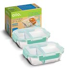 Allo FoodSafe Glass Containers with Lids with Break Free Lock, Microwave Safe Containers, Borosilicate Meal Prep Glass Food Storage Containers for Kitchen, Set of 2, 580ml, Rectangle