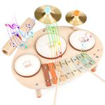 Wooden Kids Drum Kit Xylophone Musical Instruments Wooden Toys Baby Drum Set Musical Toys For 3 4 5 Year Old Kids Boys Girls