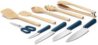 Caraway Kitchen Knife Set & Wooden Utensil Set - Made With Premium German Steel Blades & FSC-Certified Birch Wood - Non-Toxic Materials - Navy