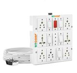 Bitcorp Extension Board 6A 10A 13A Muti Pin 8 Socket 5 Switch (2500W) with Surge Protector 10 Meter Long Cable Cord for Multiple Heavy Duty Home Kitchen Office Outdoor Indoor Appliances (White)