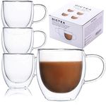 GLADSTONECO Double Wall Coffee Mugs, (4-Pcak) 8 Ounces-Clear Glass with Handle,lnsulated,Cappuccino,Tea,LatteCups,Beverage Glasses Heat Resistant