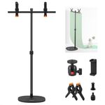 NEEWER T Shaped Tabletop Backdrop Stand Kit with Heavy Duty Base, Detachable Crossbar, 360° Ball Head, Clamps, Phone Holder, 14"-25" Desktop Projector Stand for Makeup Food Product Photography, DS004