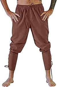 YAOHUOLE Mens Medieval Ankle Pants Viking Pirate Renaissance Costume Lace Up Tapered Banded Navigator Casual Trousers Brown 2XL