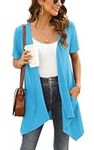 Veryoung Summer Short Sleeve Cardigan for Women Plus Size Lightweight Open Front Jacket Ladies Sweater Vests Fashion Casual Kimono with Pockets,Nile Blue,XXL