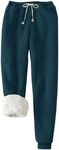 Flygo Women's Winter Warm Fleece Joggers Pants Sherpa Lined Athletic Active Sweatpants(DarkBlue-L)