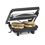 Hamilton Beach Electric Panini Press Grill with Locking Lid, Fits any Sandwich Thickness, Nonstick 8" X 10" Grids Chrome Finish (25460A)