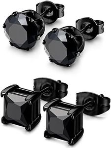 1 Pair Round CZ and 1 Pair Square CZ Stud Earrings in the Same Size for One Set, Acceptable and Affortable Price by Your Choice.