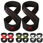 Trend Changer Figure 8 Lifting Strap Padded Deadlift Straps Heavy Duty Weight Lifting Straps Strongman Axle Bar Straps Weightlifting Wrist Wraps (Small (Upto 6.0'' Wrist Circumference), Black/Red)