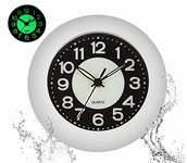 LXSZRPH Shower Clock Luminous Bathroom Wall Clock【Waterproof for Water Spray】 Battery Powered, Non Ticking Silent Analog Clocks for Bedroom Livingroom Babyroom (White)