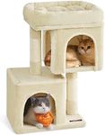 Feandrea Cat Tree, 26.4-Inch Cat Tower, S, Cat Condo for Kittens up to 7 lb, Large Cat Perch, 2 Cat Caves, Scratching Post, Beige UPCT611M01