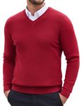 COOFANDY Men V Neck Long Sleeve Pullover Sweater Casual Winter Fall Pullover Knit Dress Sweater Wine Red