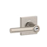 Schlage F51A BRW 619 COL Broadway Lever with Collins Trim Keyed Entry Lock, Satin Nickel