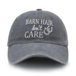 Chilltreads Barn Hair Don't Care Hat for Women, Adjustable Embroidered Baseball Cap for Horse Lover, Grey