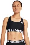 Under Armour Heatgear Authentics Mid Impact Branded Sports Bra Black/White LG (US 12-14)