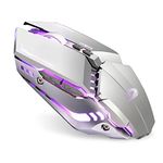 TENMOS T12 Wireless Gaming Mouse Rechargeable, 2.4G Silent Optical Wireless Computer Mice with Changeable LED Light for Laptop PC, 7 Buttons, 3 Adjustable DPI (Silver)