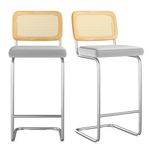 Farini Bar Stools Set of 2 Counter Height Bar Stools, Upholstered Velvet Barstools with Rattan Back Modern Kitchen Dining Bar Chairs(30’’, Grey)