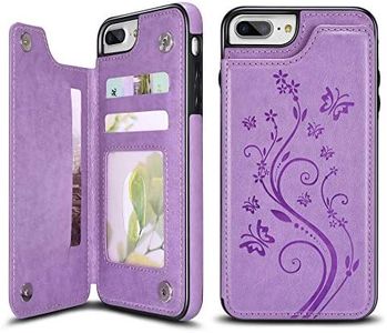 UEEBAI Case for iPhone 6 6S, Luxury PU Leather Case [Two Magnetic Clasp] [Card Slots] Stand Function Butterfly Flower Pattern Durable Shockproof Soft TPU Back Wallet Cover for iPhone 6/6S - Purple