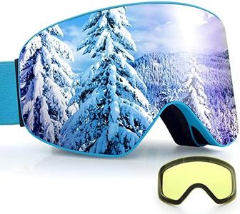 Dizokizo Ski Goggles Cylindrical Skiing Snowboard Lens Anti-fog 100% UV Protection Triple Breathable Foams Embossed Strap for Women Men REVO Blue