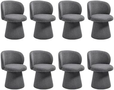 Orirsnug Swivel Dining Chairs Set of 8, Modern Chenille Upholstered Boucle Swivel Barrel Chairs, Comfy Fabric Accent Side Chair for Kitchen Dining Living Vanity Room Bedroom, Grey