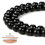 BEADNOVA Black Onyx Beads Natural Crystal Beads Stone Gemstone Round Loose Energy Healing Beads with Free Crystal Stretch Cord for Jewelry Making (8mm, 45-48pcs)